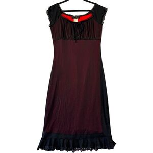 Vintage Y2K Women’s Mesh Overlay Milkmaid Dress Red Black Whimsigoth Gothic Sz S